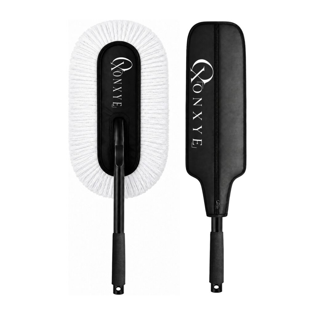 ONXYE Premium Wax-Coated Car Duster Black - Microfiber Long Handle